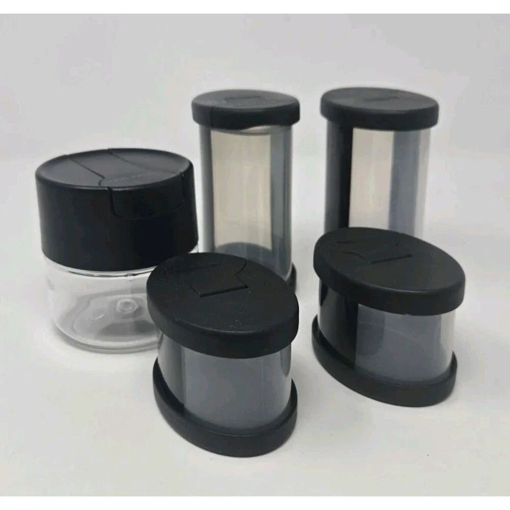 TUPPERWARE FOOD STORAGE BUNDLE SALT PEPPER SPICE CONTAINER BLACK SET OF 5 SHAKER